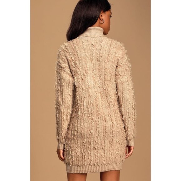 Snuggle Up To You Beige Turtleneck Sweater Dress - Picture 4 of 8
